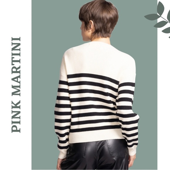 Pink Martini Crew Neck Sweater Pullover Button Detail Stripe Cream Black Size XS - Picture 4 of 8